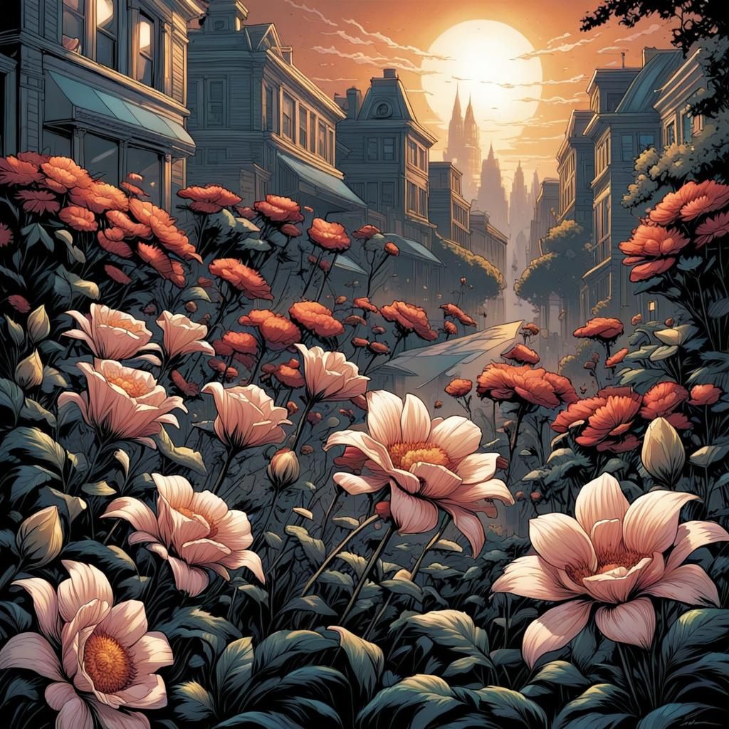 Classy Flowers in Comic Book Art Style