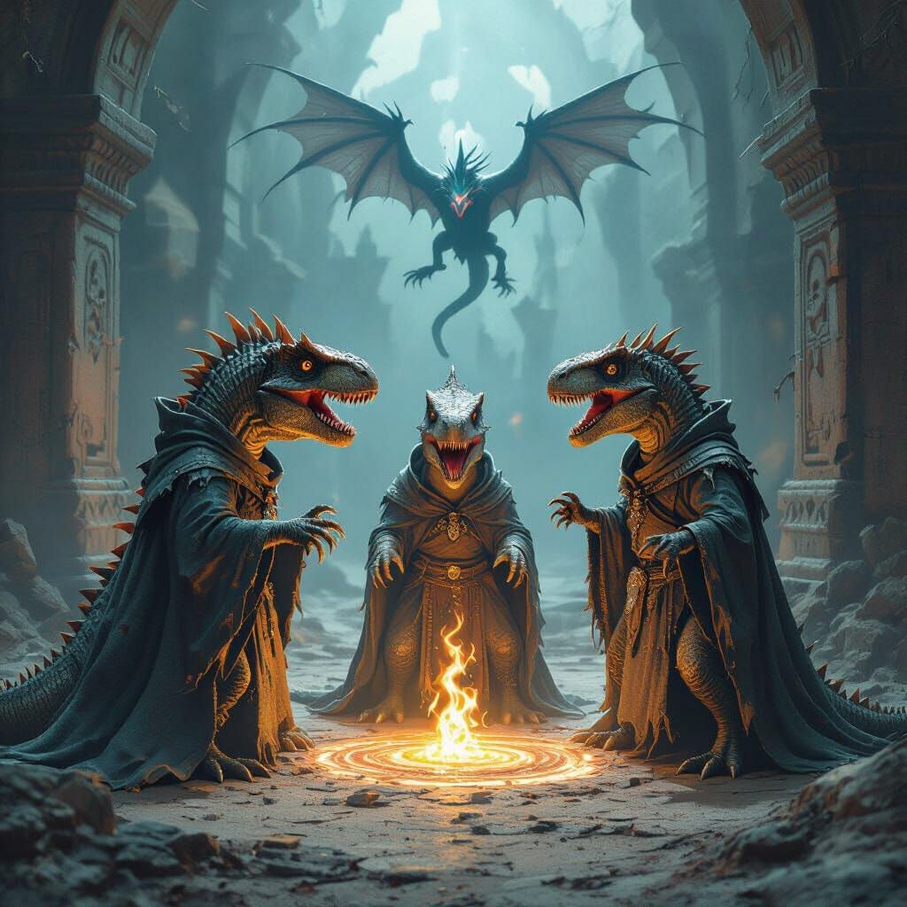 Dinosaurs Summoning Demons in Gothic Dark Fantasy