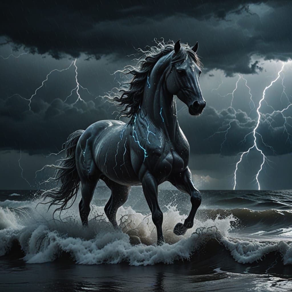 Ethereal Oceanic Sculpture in Stormy Night