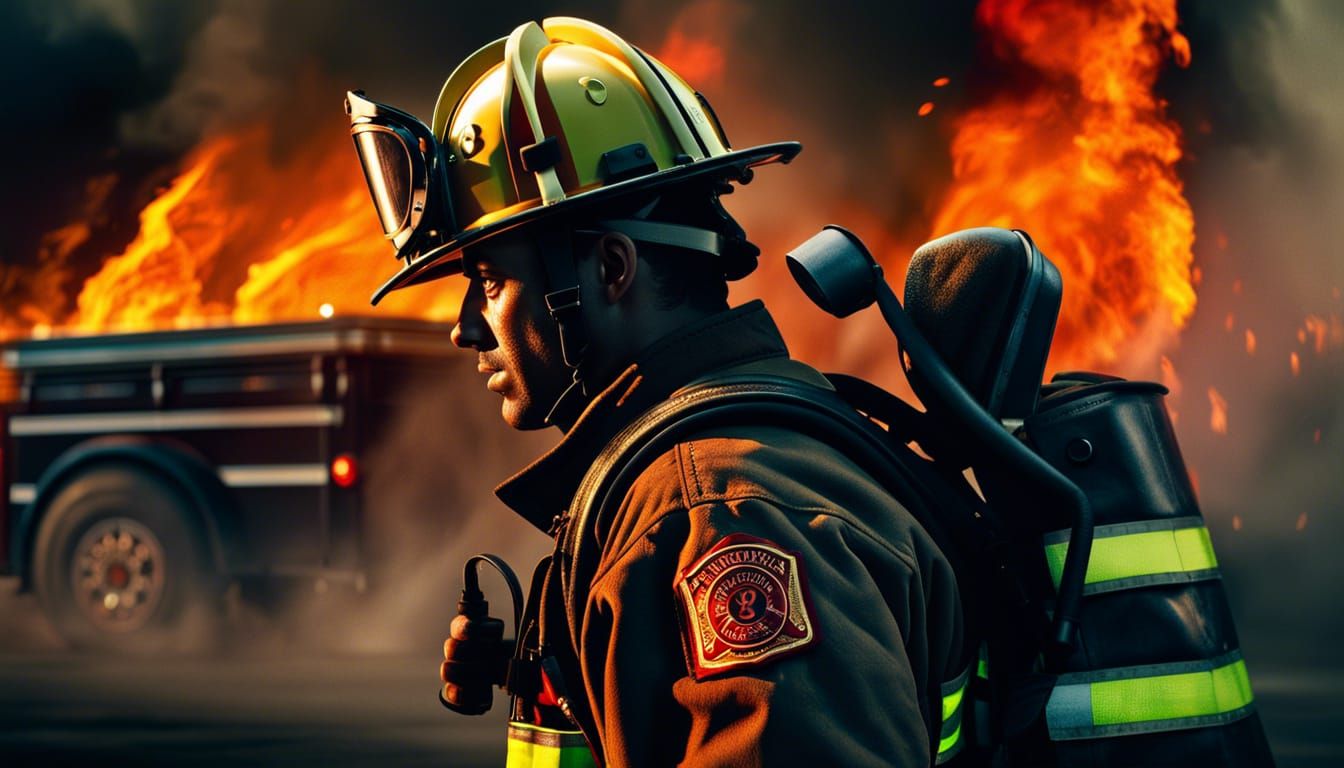 Hyperrealistic Firefighter Battles School Fire in 8K