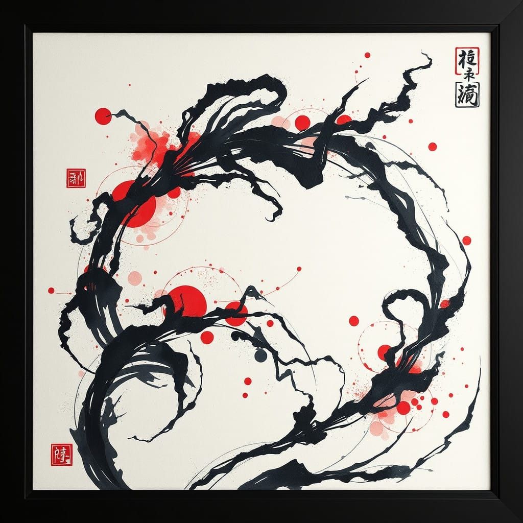 Vintage-Inspired Abstract Calligraphy in Charcoal Black and...