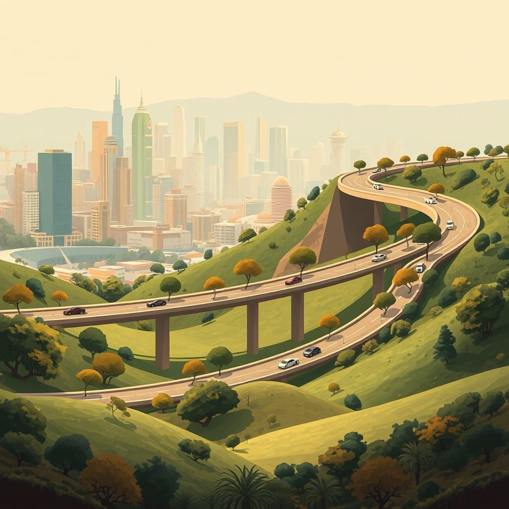 Surreal Cityscape Harmoniously Integrated with Nature in Mid...