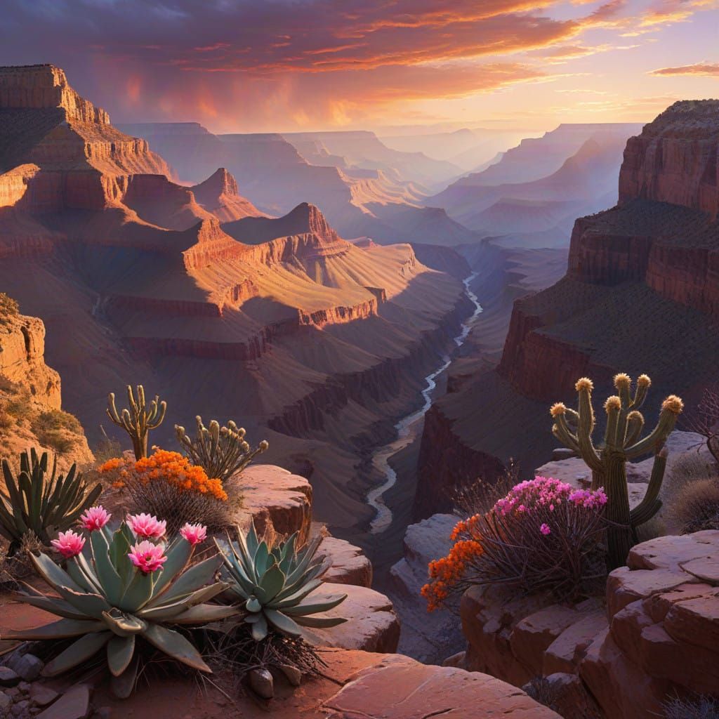 Sweeping Dawn Landscape of the Grand Canyon in a Romantic Re...