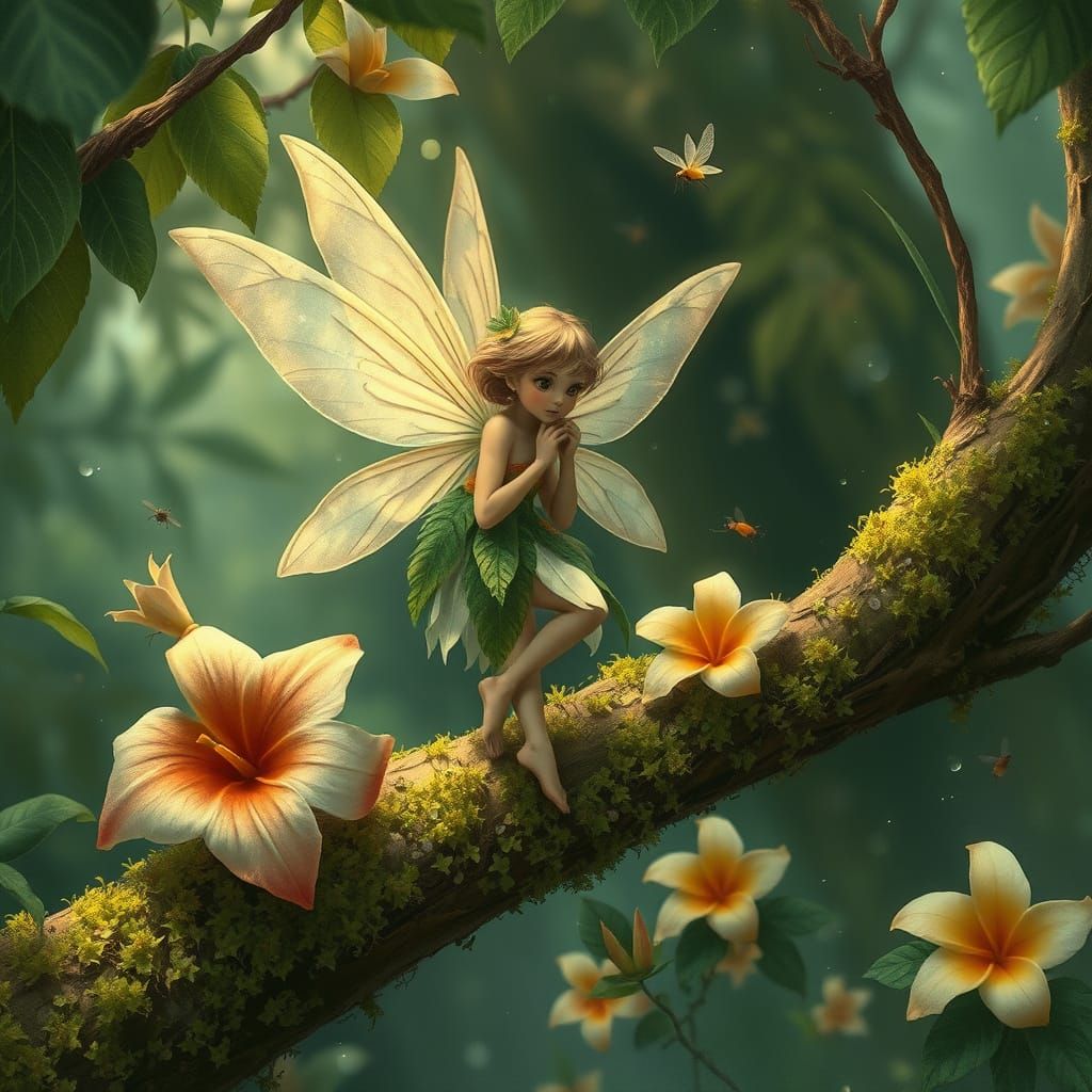 Enchanted Fairy in Lush Forest, Ethereal Art