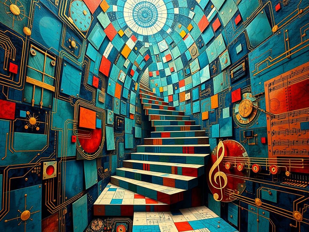 Steampunk Cosmic Abstraction in Vibrant Hues