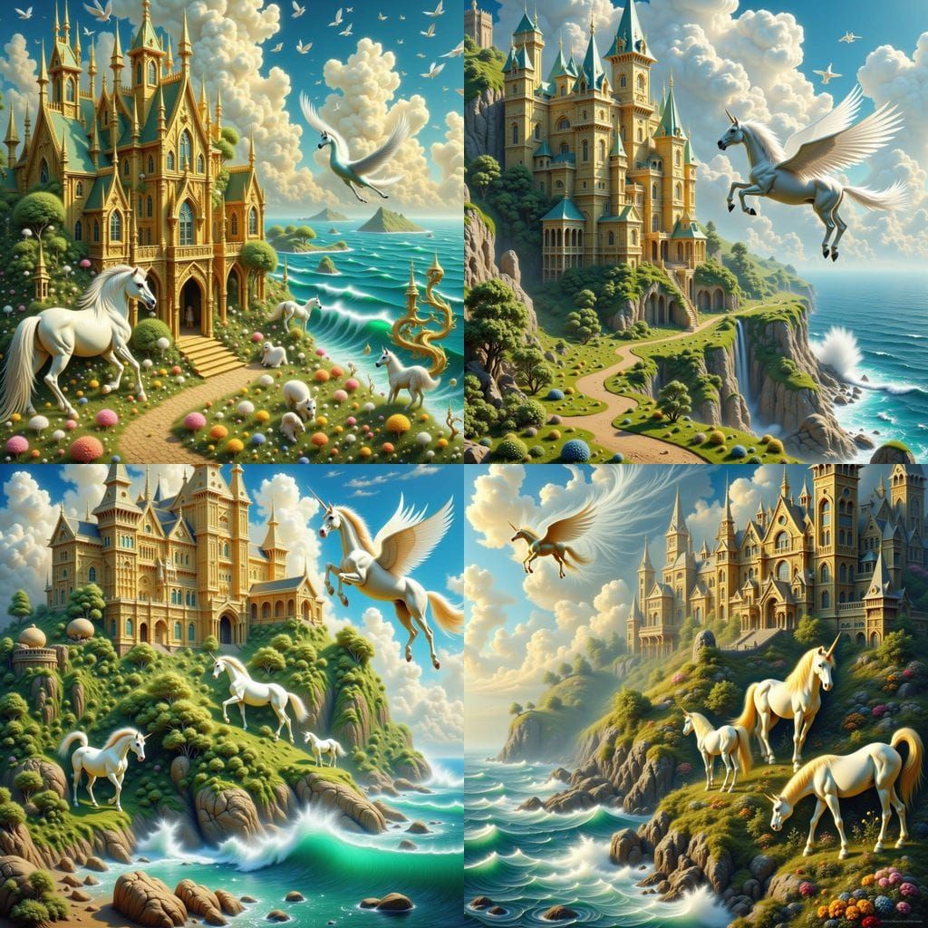 Golden Castle Sanctuary with Pegasus and Fantastical Beasts