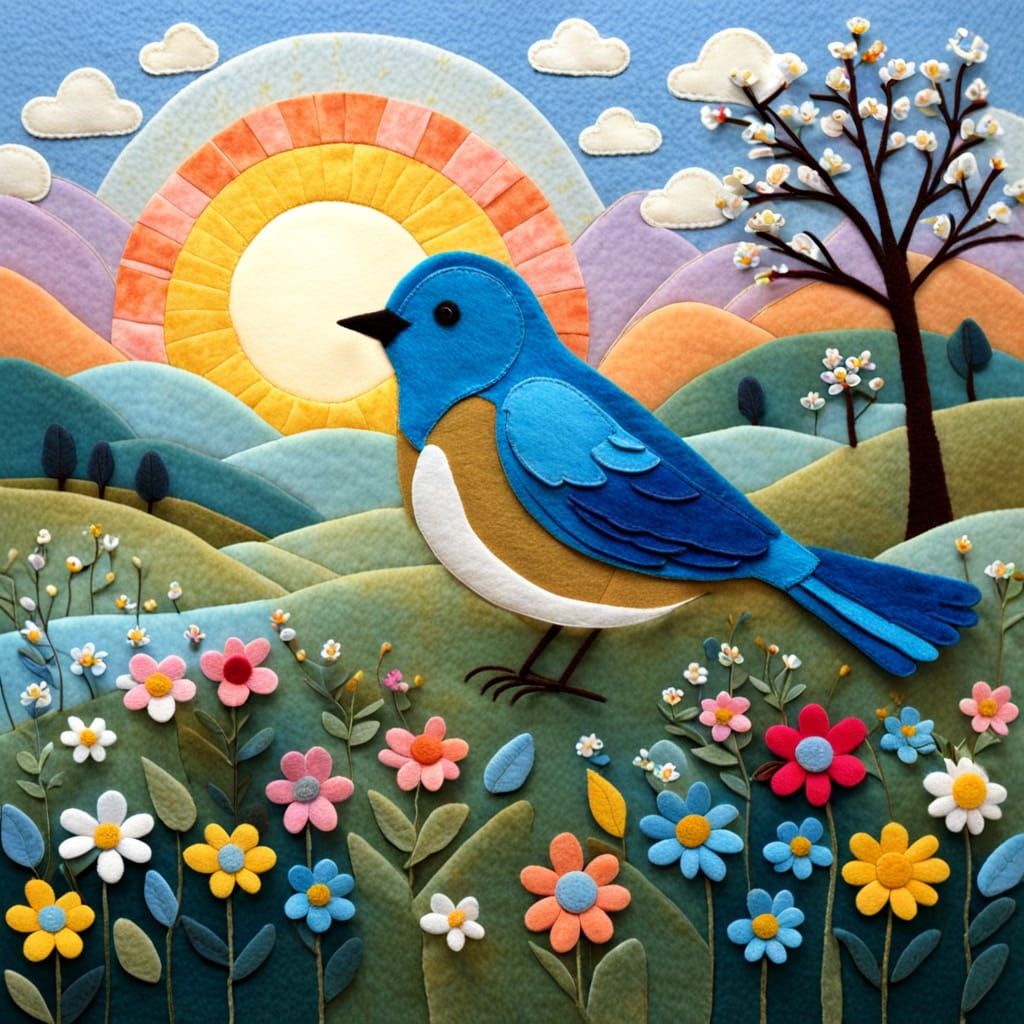 Bird in Vibrant Folk Art Style