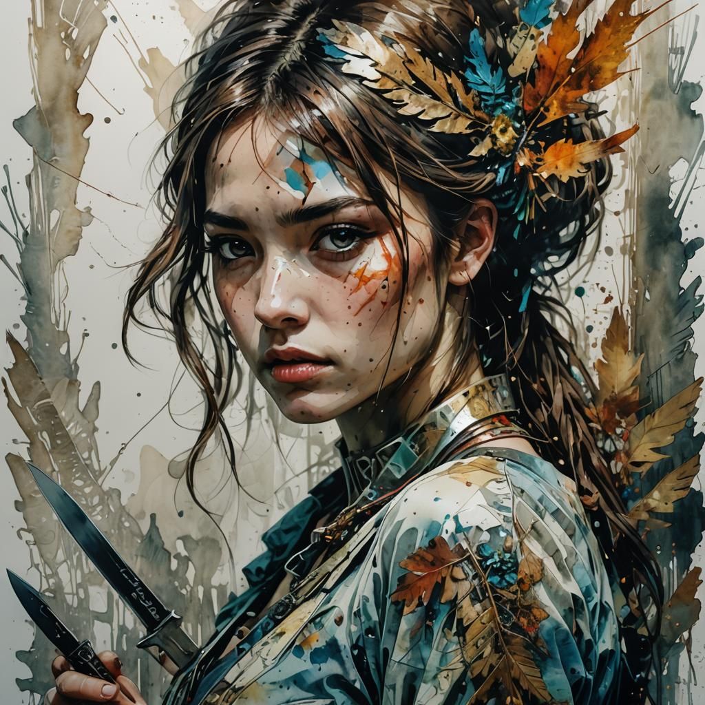 Knife Etching: Stylized Watercolor Woman Portrait