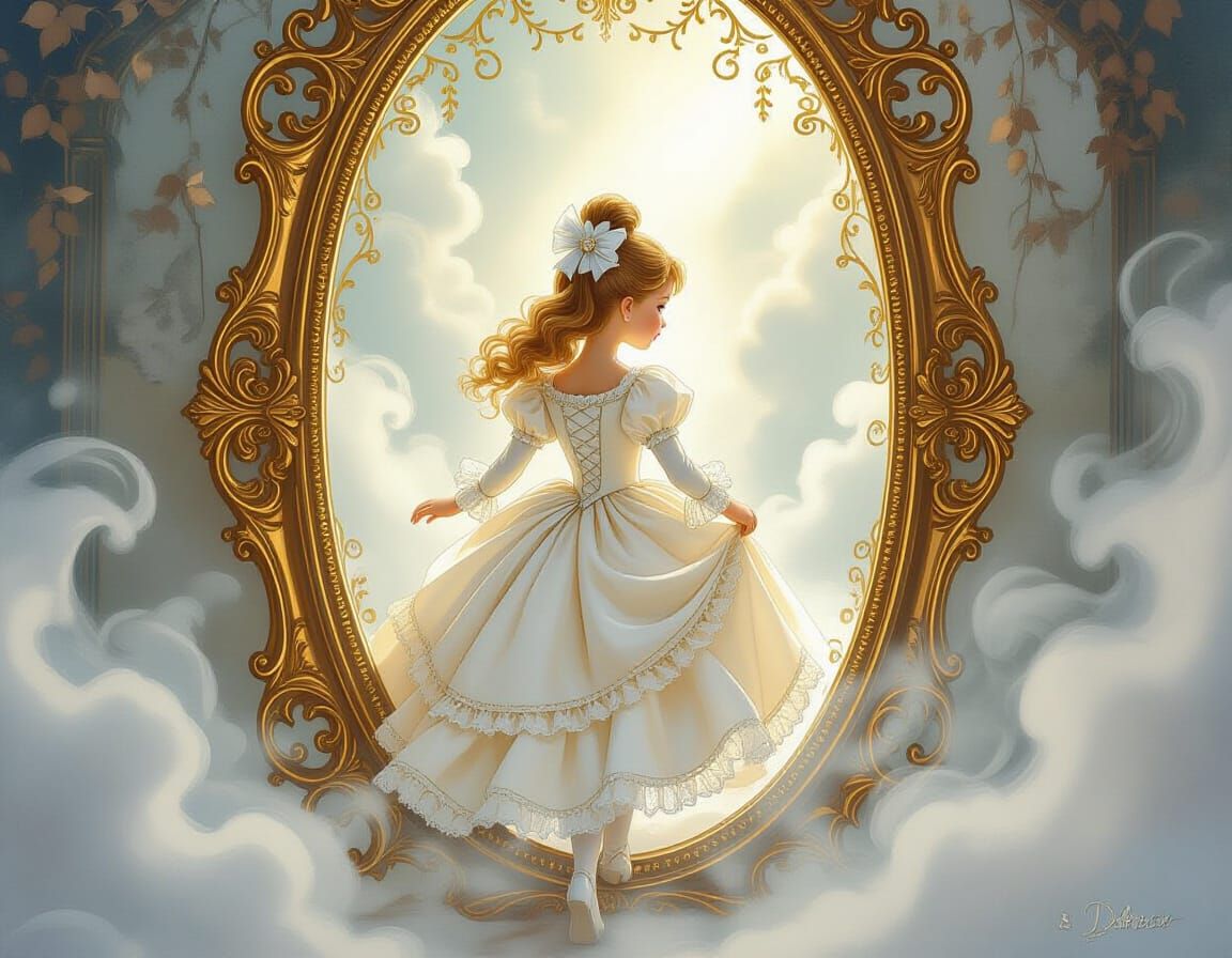 Barbie Stepping Through Mystical Mirror, Dreamy Art