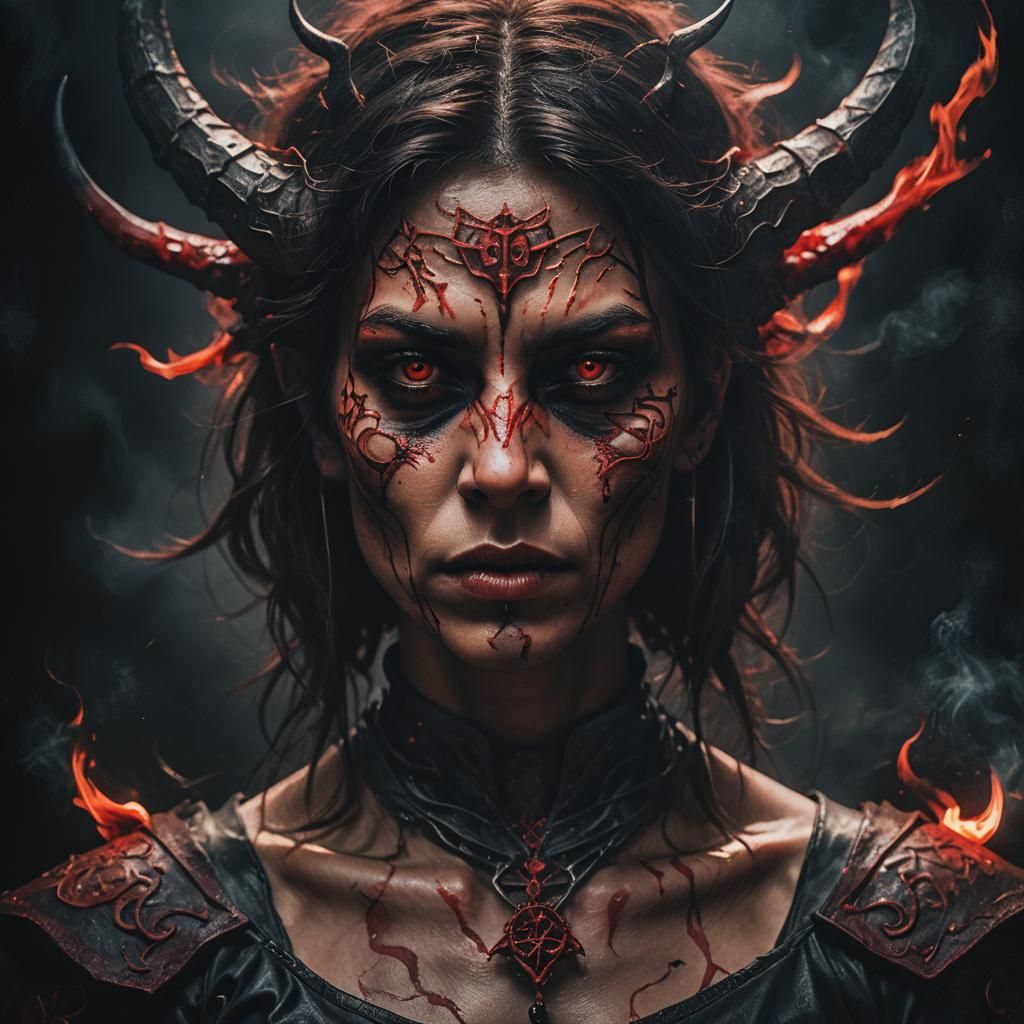 Female Demon Casting Dark Magic in Gothic Style