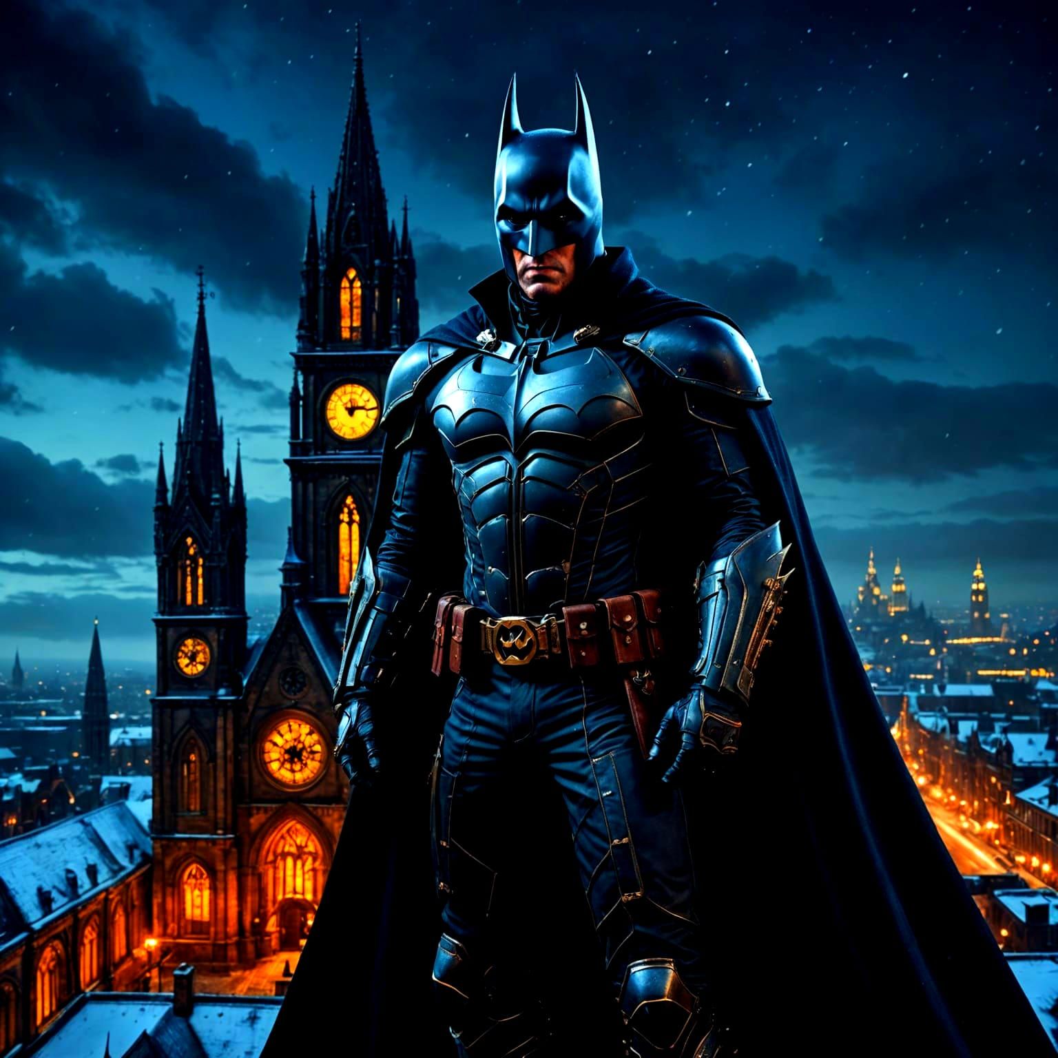 Steampunk Batman on Victorian Cathedral, Digital Matte Paint...