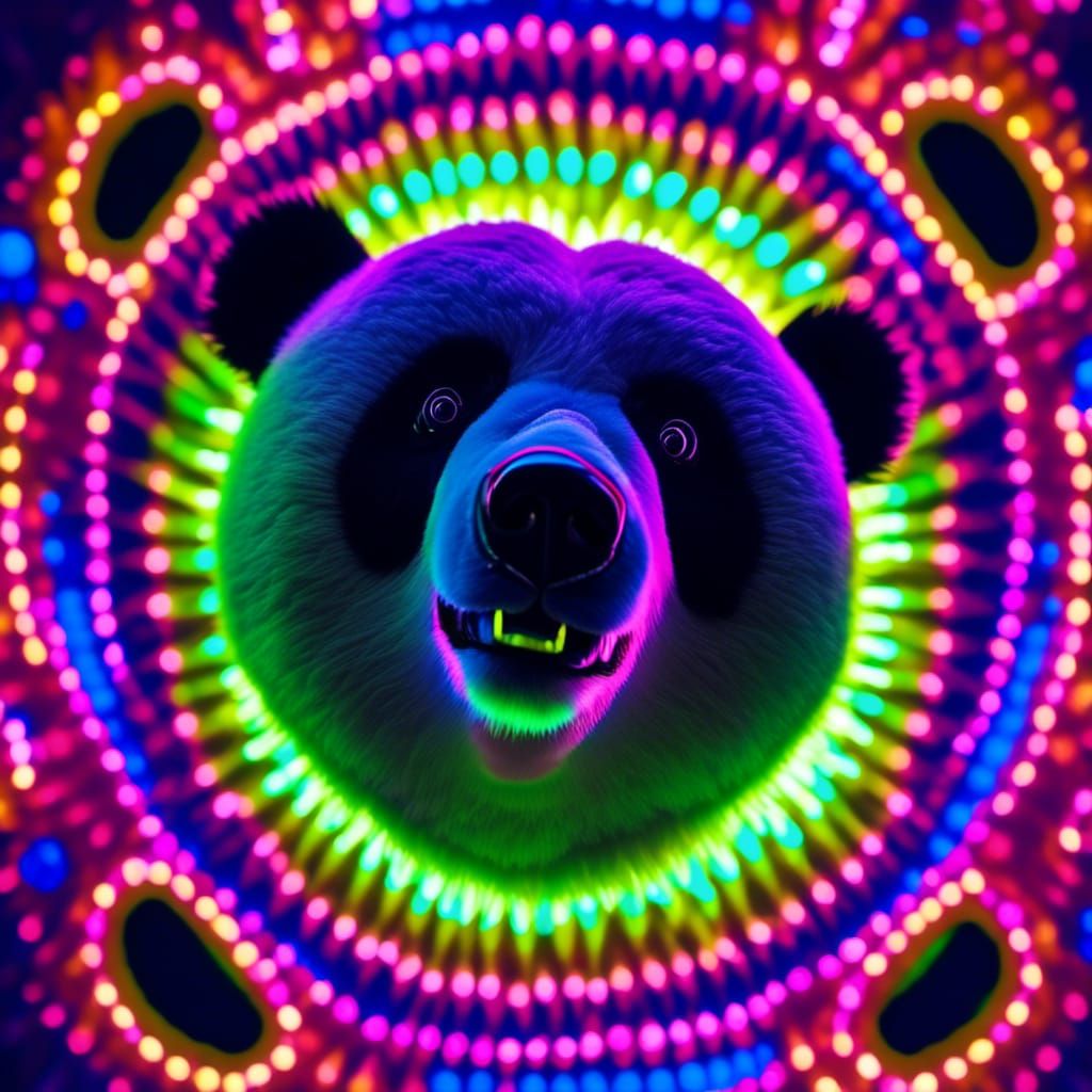 Bioluminescent Panda Portrait with UV Blacklight Fur