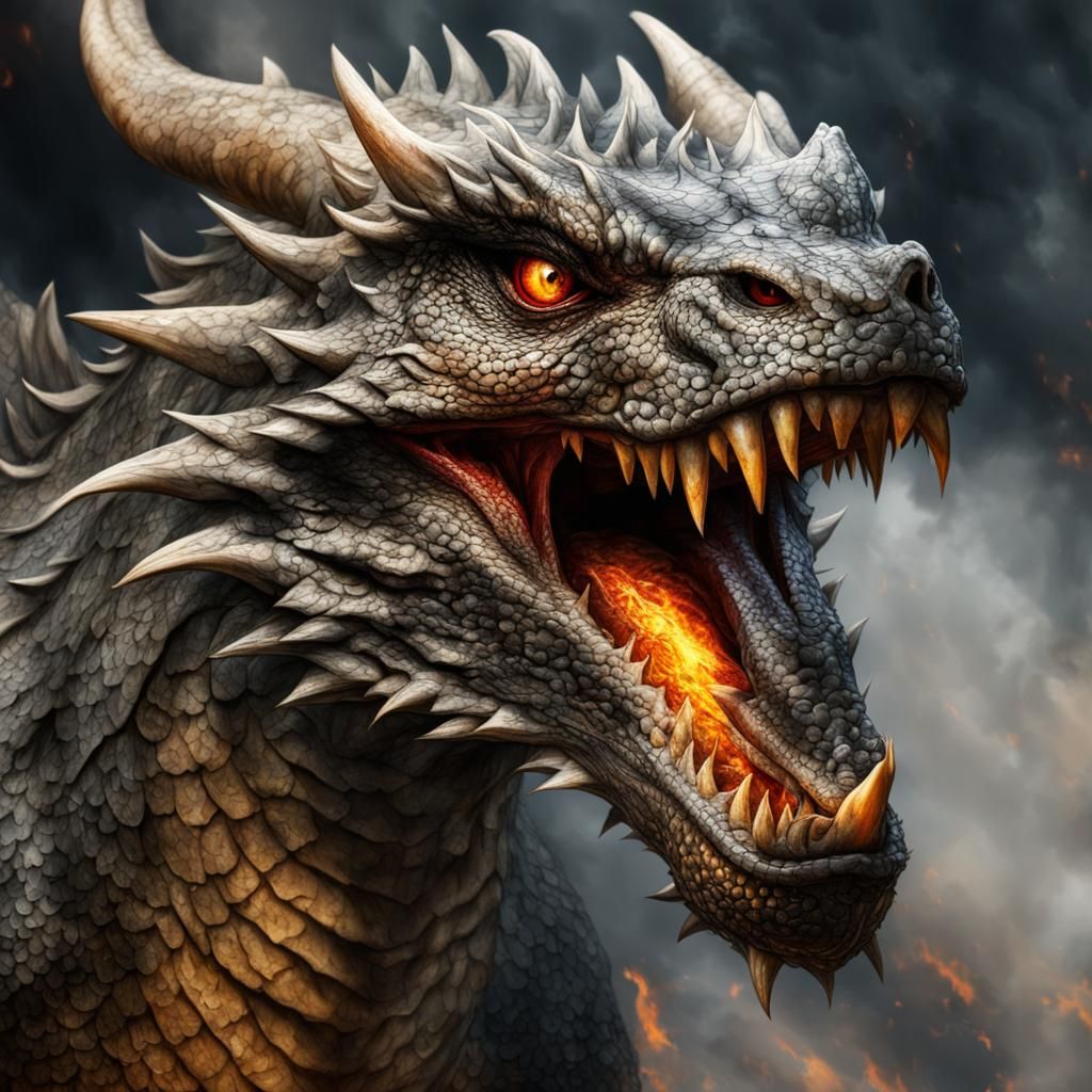 Fierce Realistic Dragon Breathing Fire