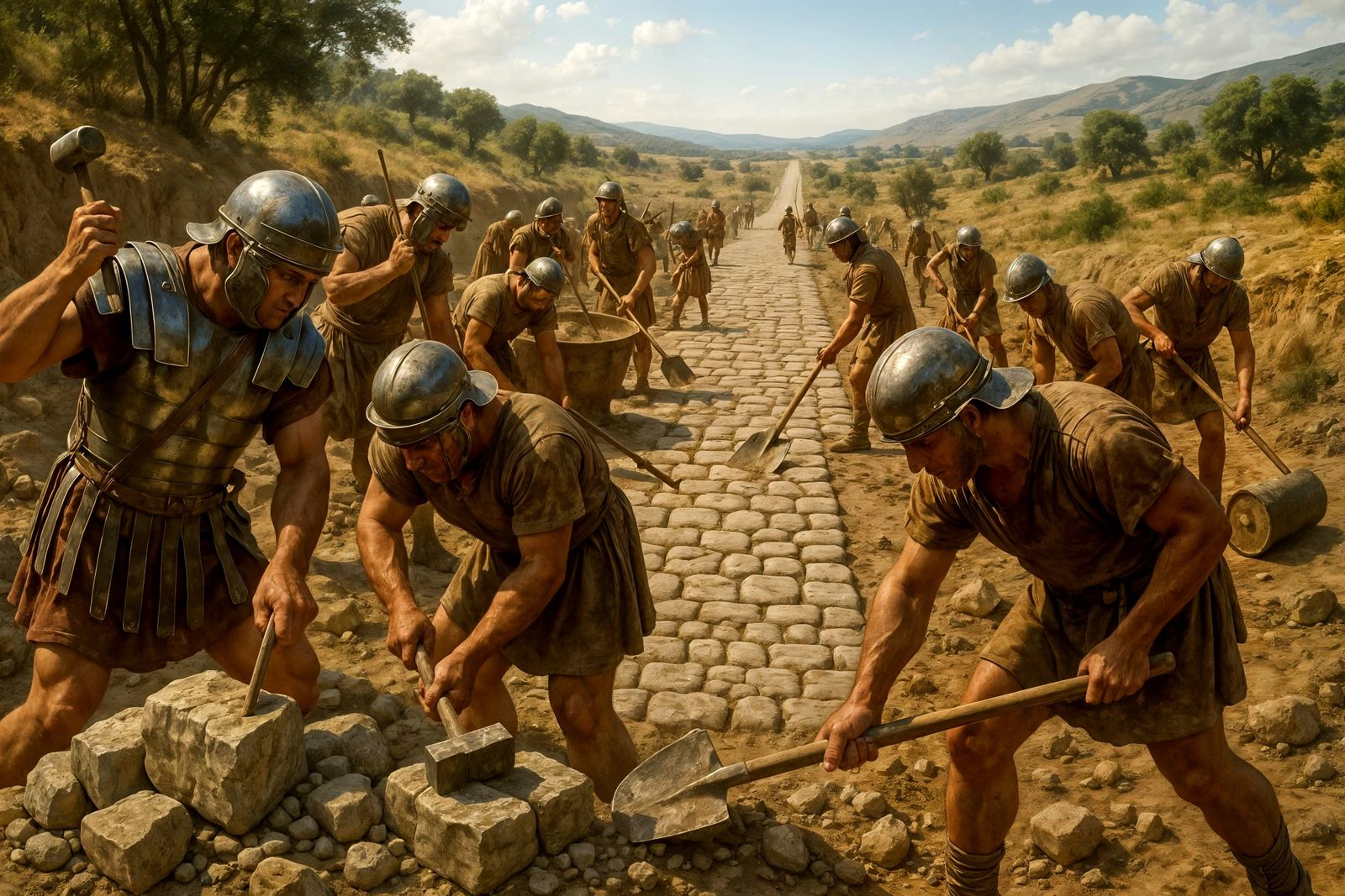 Roman Legionaries Constructing a Road in Photorealistic Styl...