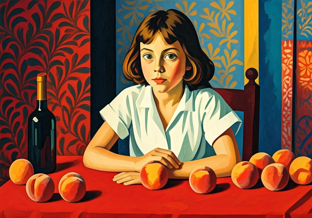 Girl with Peaches in Fauvist Style