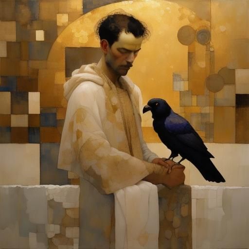 Mysterious Man with Raven in Symbolist Portrait