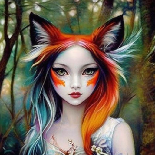 Fox-Girl Hybrid in Impressionistic Style