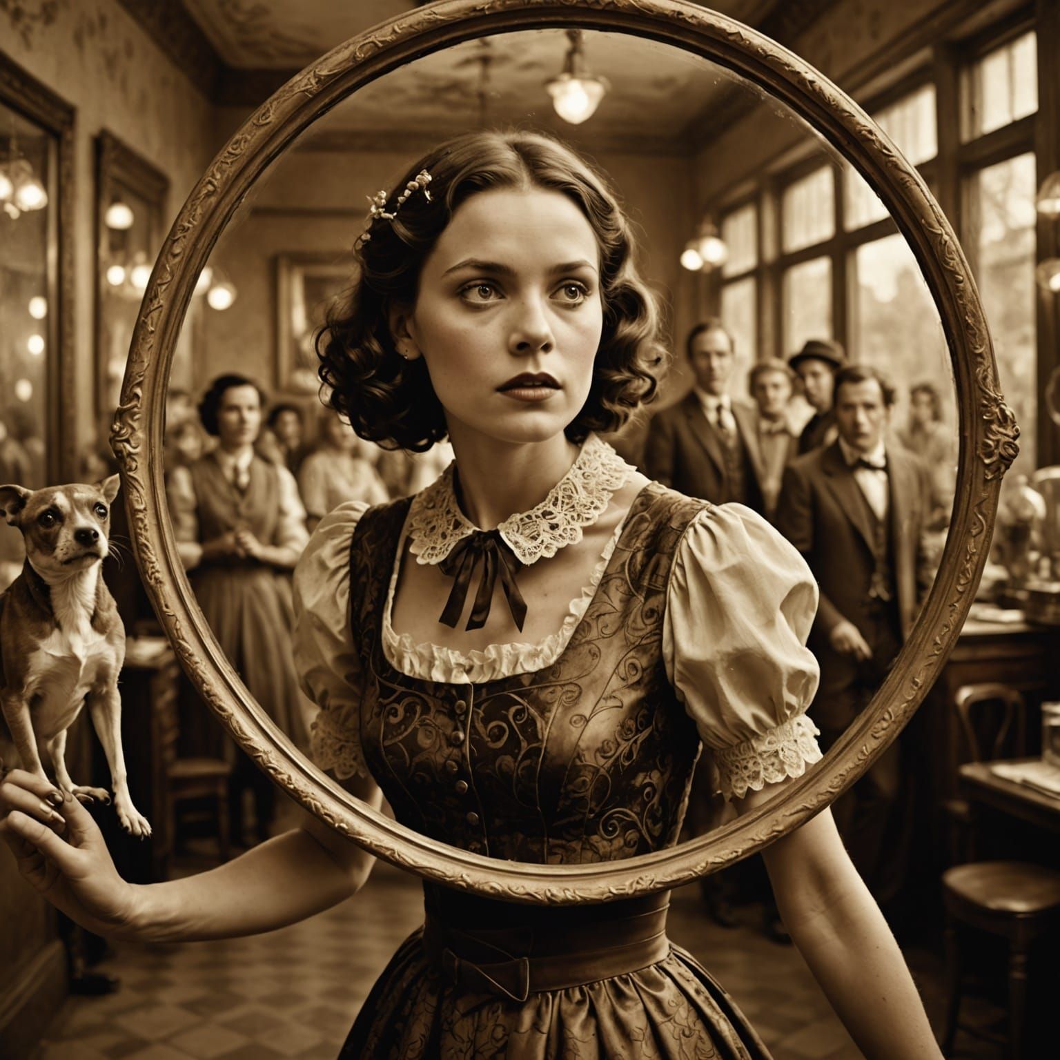 Vintage Sepia Portrait of Dancer with Animal