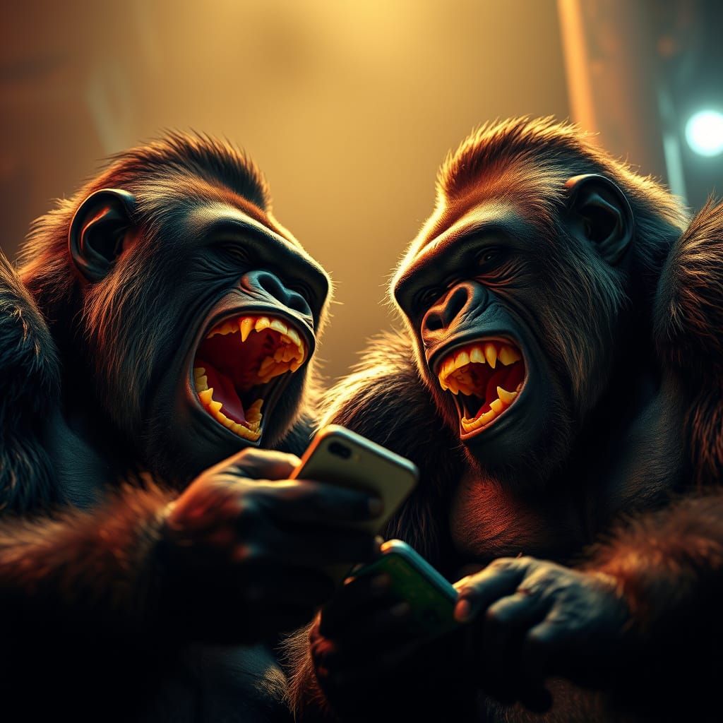 Gorillas Laughing While Texting, Sin City Style