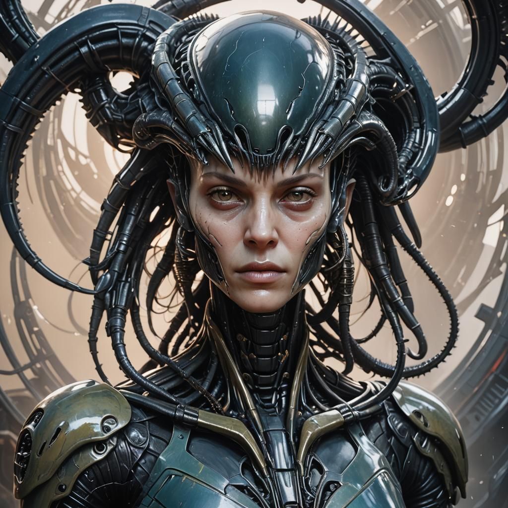 Woman Xenomorph Hybrid Portrait in Art Nouveau Style