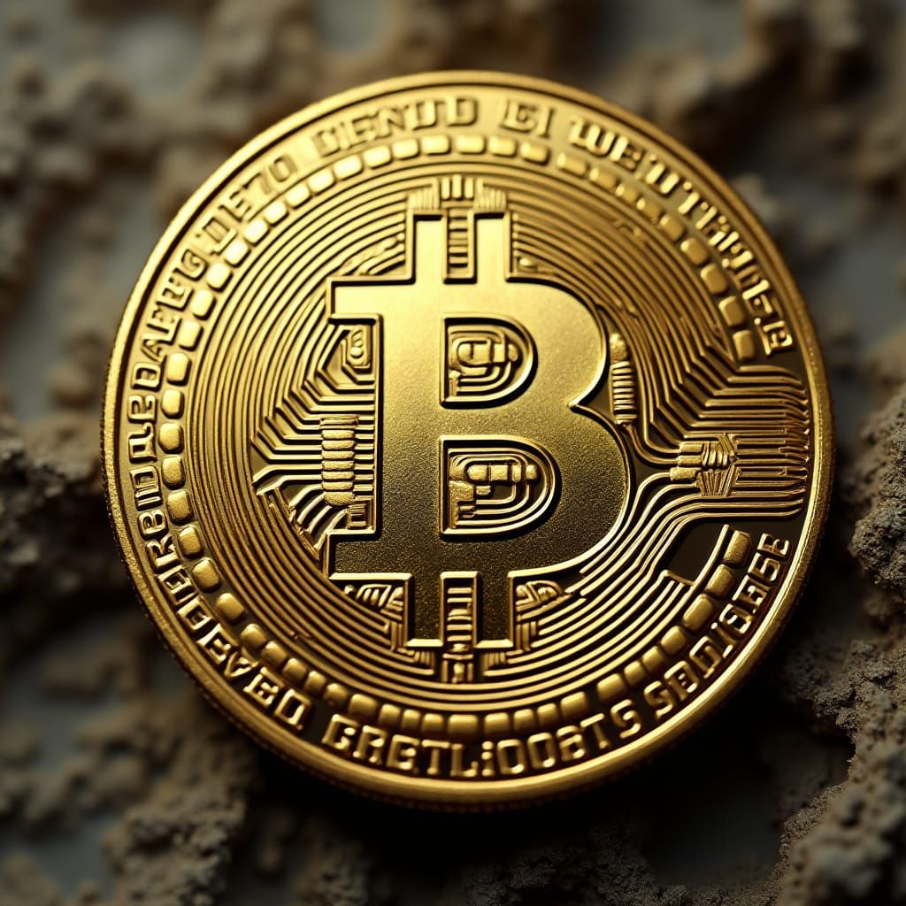 Bitcoin in Golden Mexican Coin Artwork: A Futuristic Masterp...