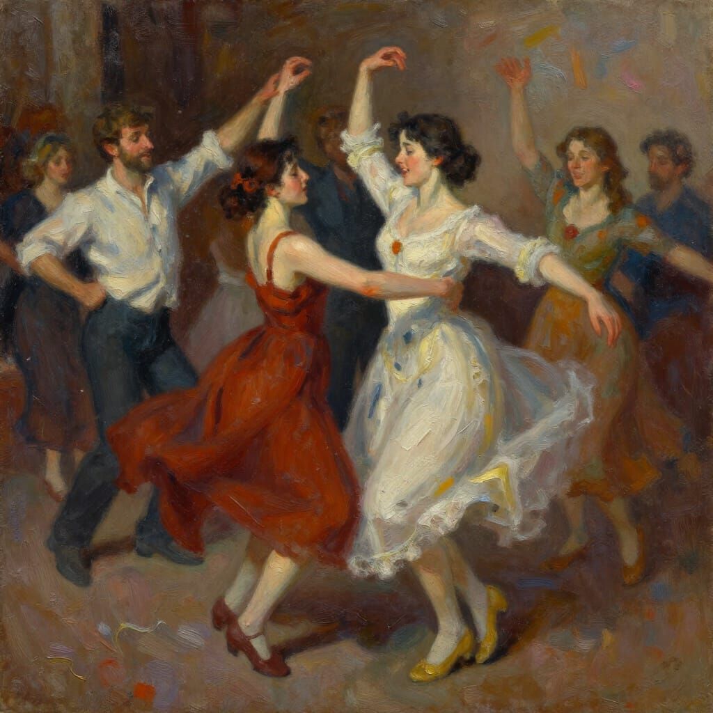 Joyful Dancing in Textured Oil Painting Style