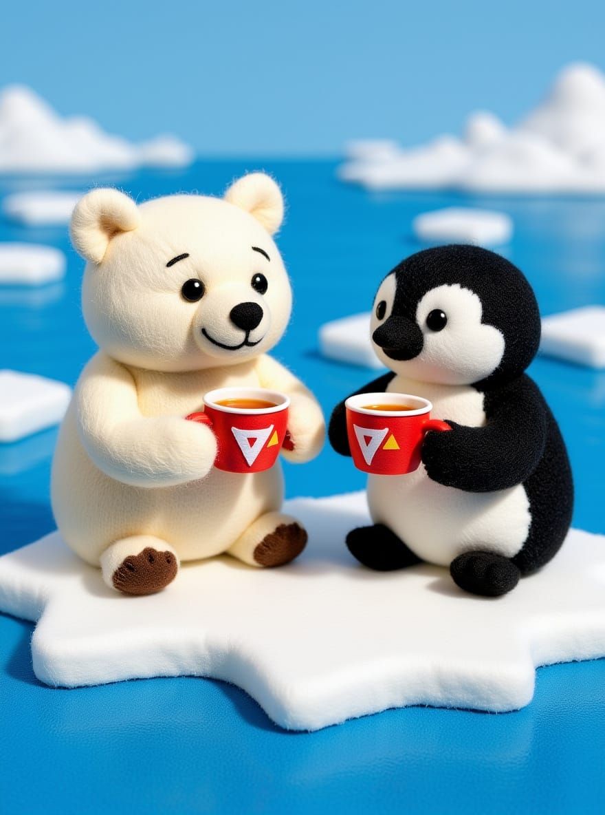 Felt Friends: Polar Bear and Penguin Chat Over Tea