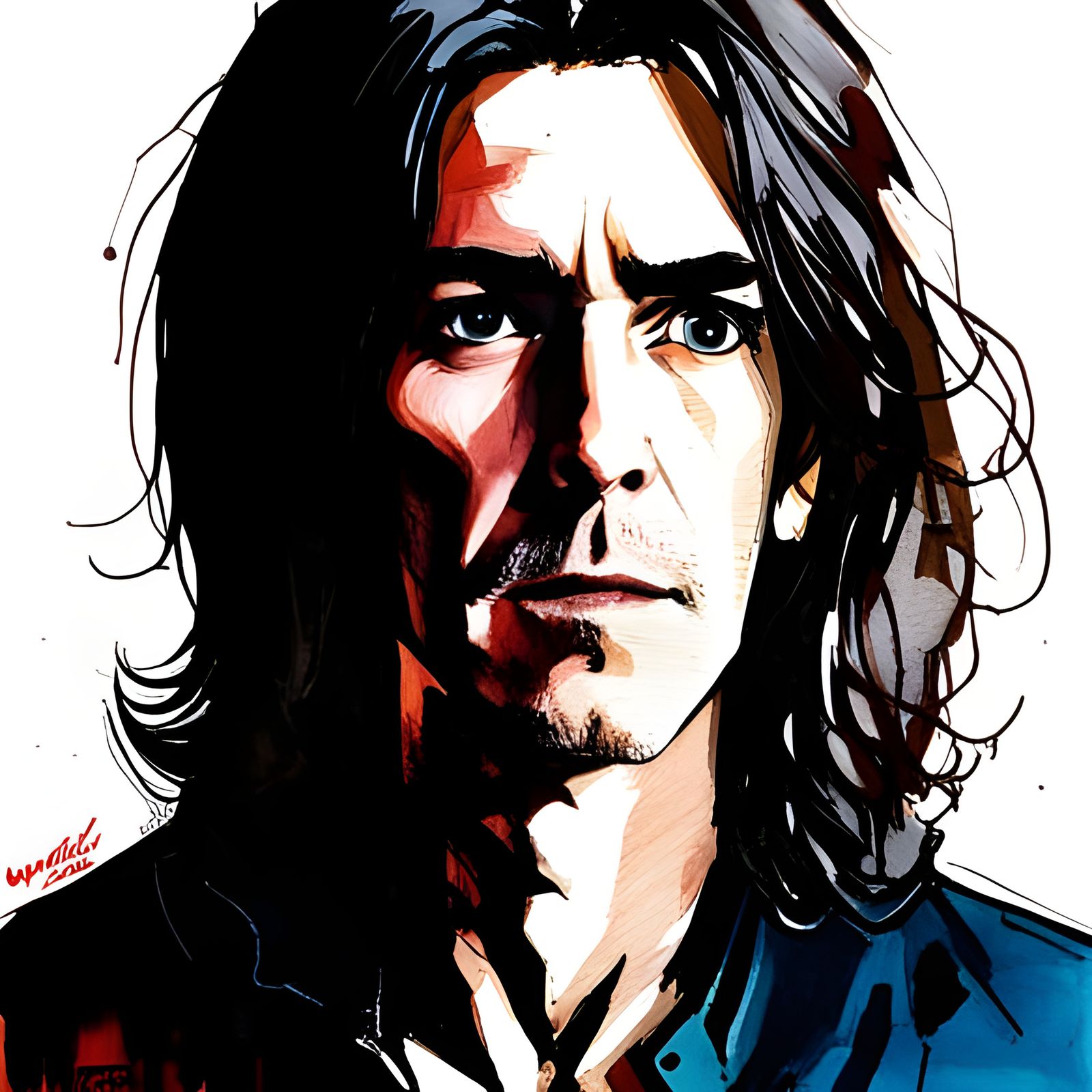 Dramatic Portrait of George Harrison in Splash Art Style