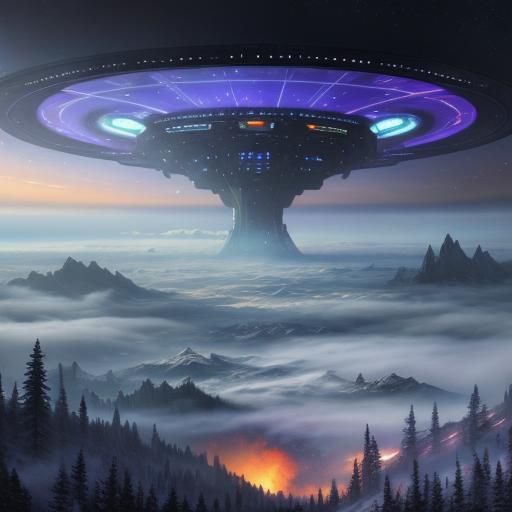 Alien Encounter Over Area 51 in Ethereal Fantasy Style