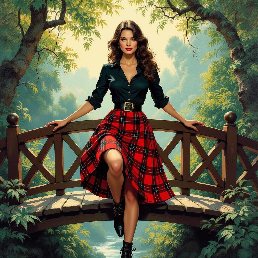 Fantasy Woman on Bridge in Oil Painting Style