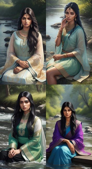 Realistic Portrait of Indian Woman by River