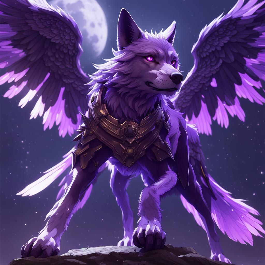 Winged Wolf in Purple: 3D Anime Art