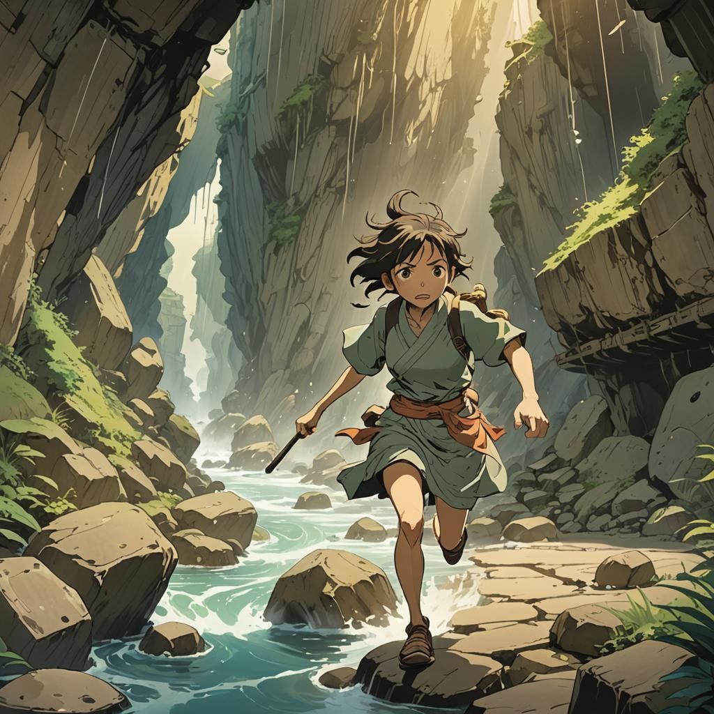 Whimsical Goblin Woman Runs from Rolling Boulder in Ancient ...