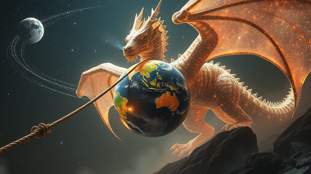 Celestial Dragon Pulls Earth in Photorealistic 4K