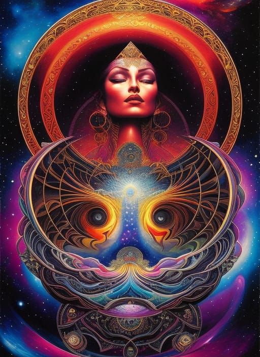 Girl in Fractal Galaxy: Hyperdetailed Oil Painting