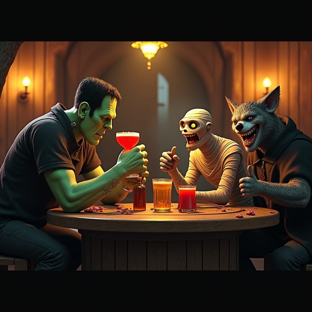 Monsters at the Bar: Pixar-Style 3D Render
