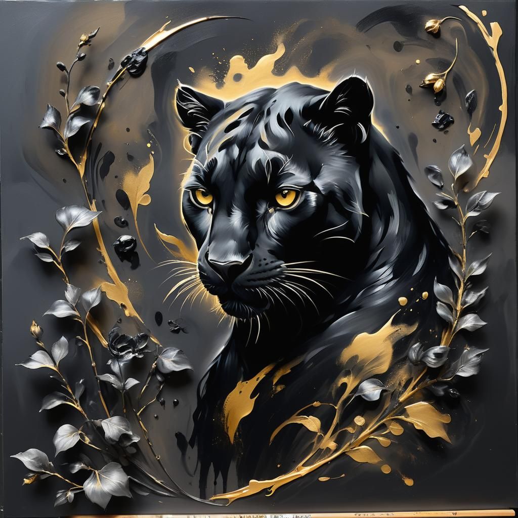 Charcoal Panther Painting in Grunge Style