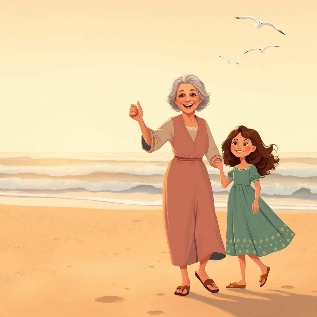 Golden Hour Beach Scene with Gentle Couple and Curly-Haired ...