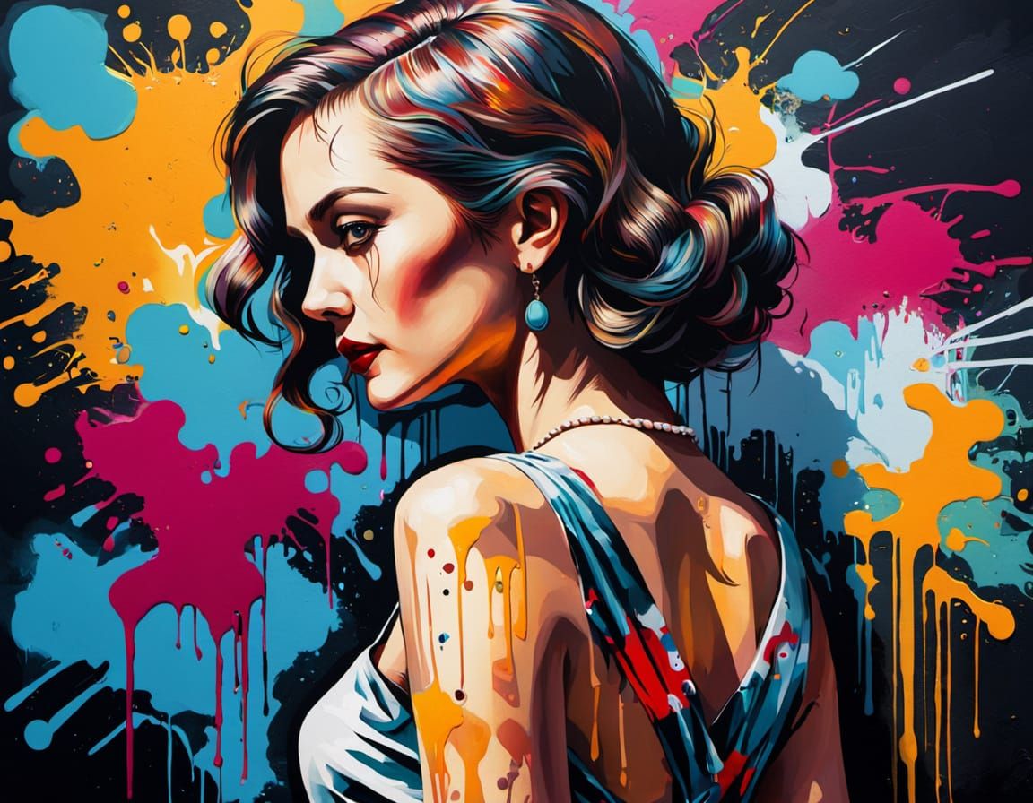 Graffiti Art Woman in 1930s Dress