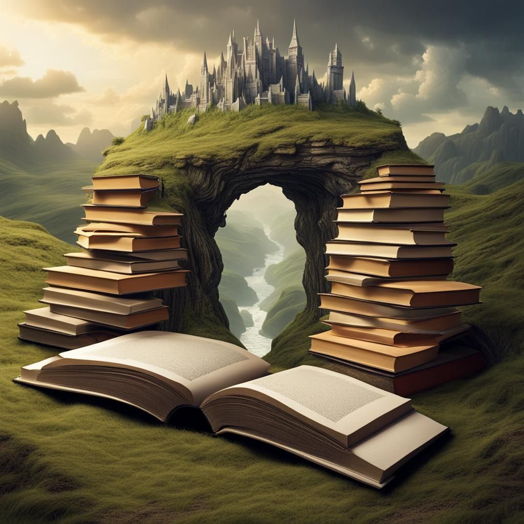Fantasy Landscape Made of Paperback Books