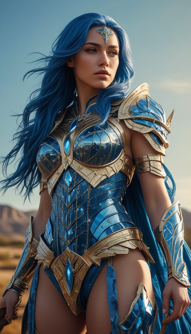 Crystalline Warrior with Glowing Spear in Digital Art