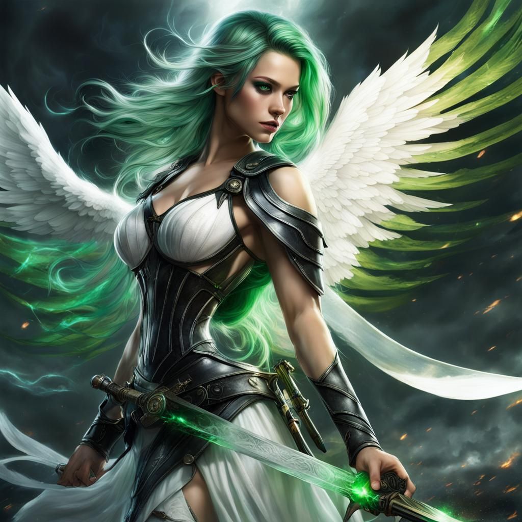 Fantasy Angel on Battlefield with Sword