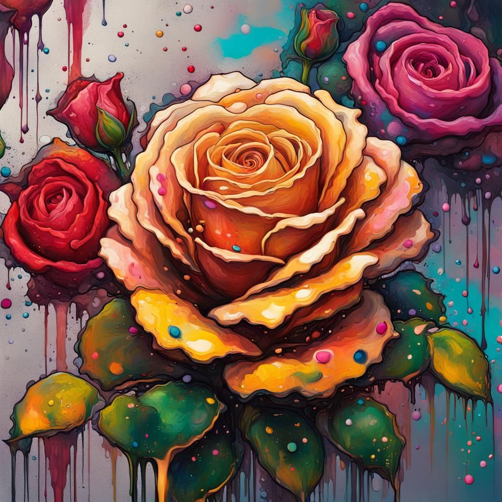 Graffiti Art Roses with Colorful Flower Background