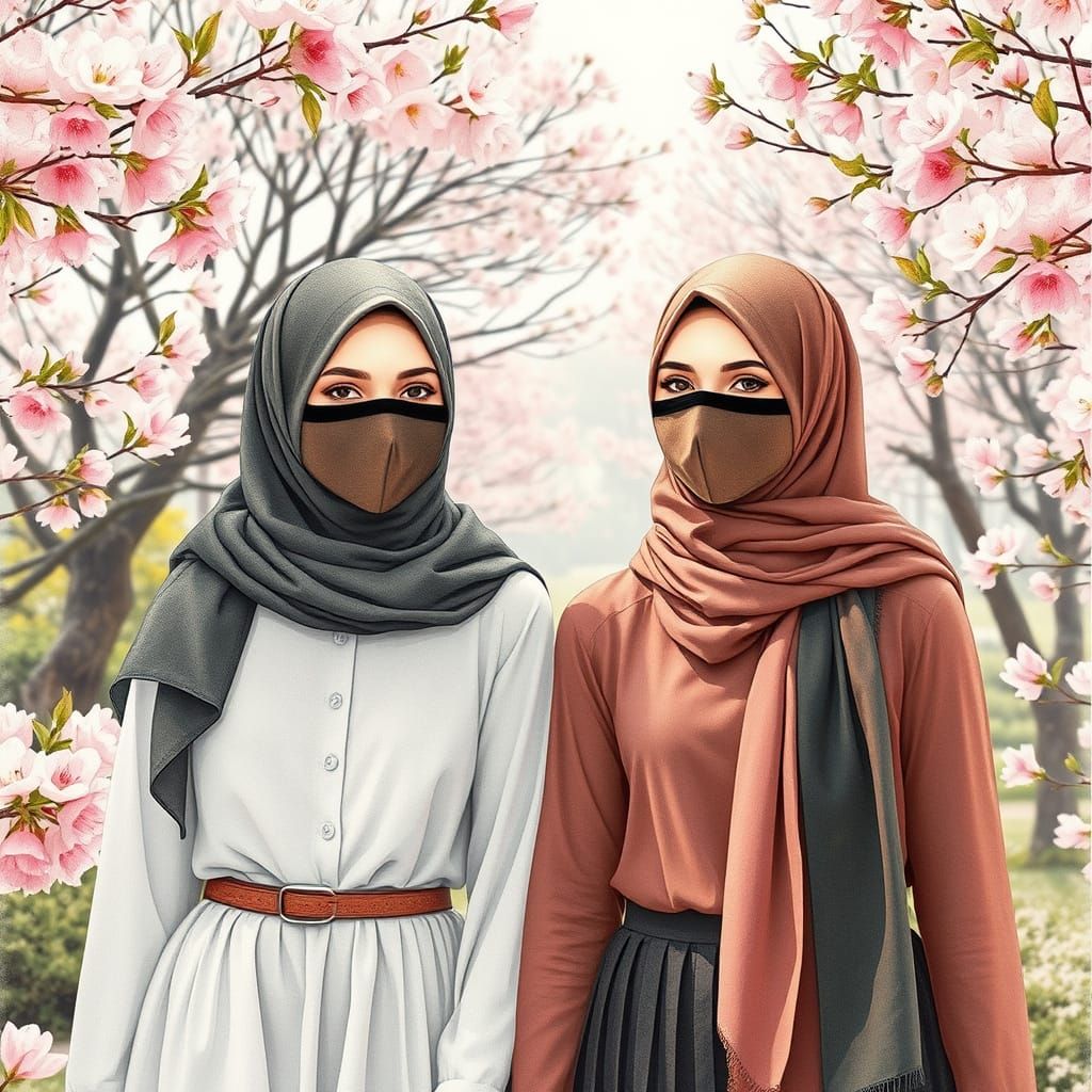 Sakura Garden Walk: Digital Watercolor Illustration