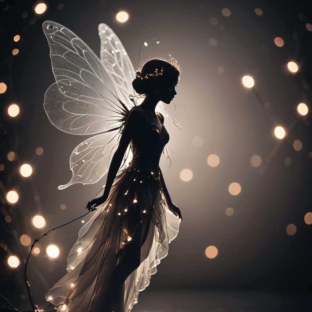 Silhouette of a Fairy with Translucent Wings