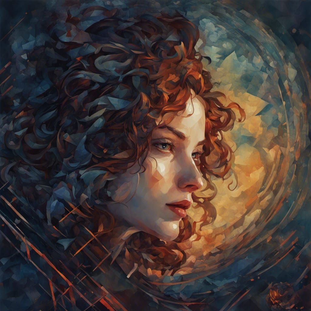 Geometric Cubist Owl Portrait in Watercolor Style