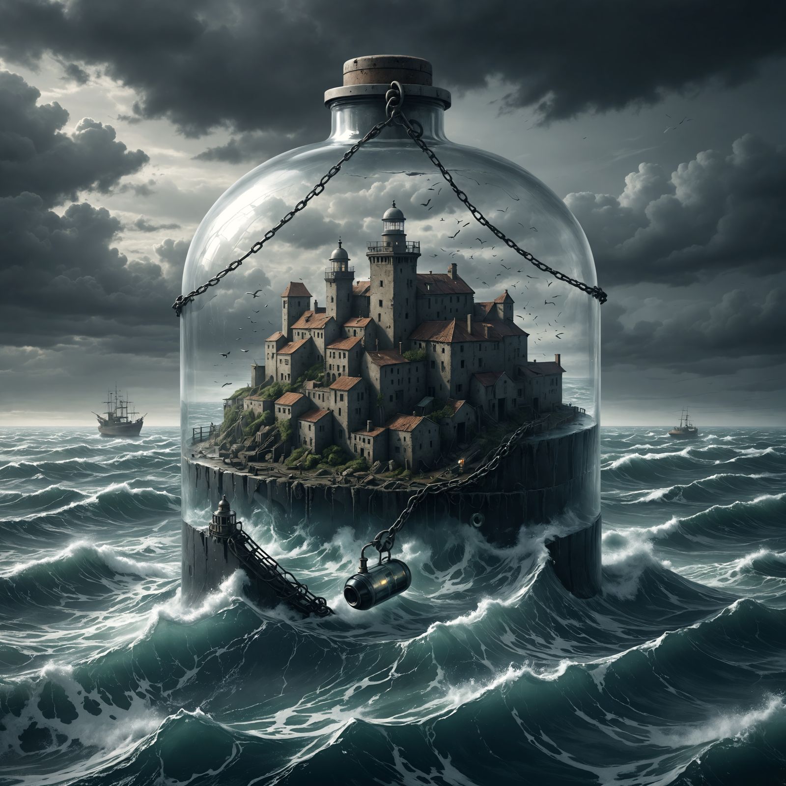 Dark Fantasy Prison World Trapped in a Glass Bottle