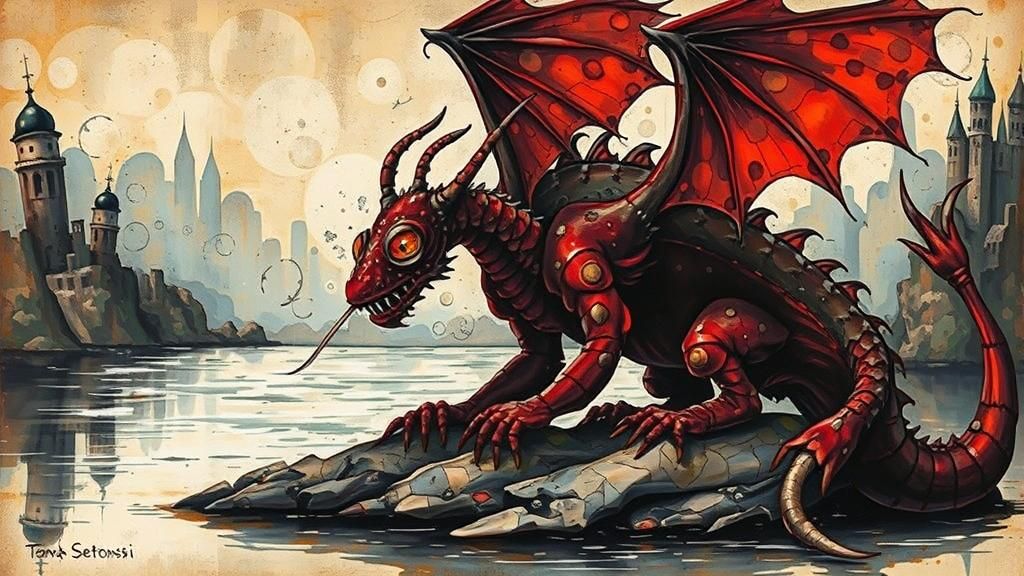 Angler Fish Mosaic in Oil: Surreal Chrome Art