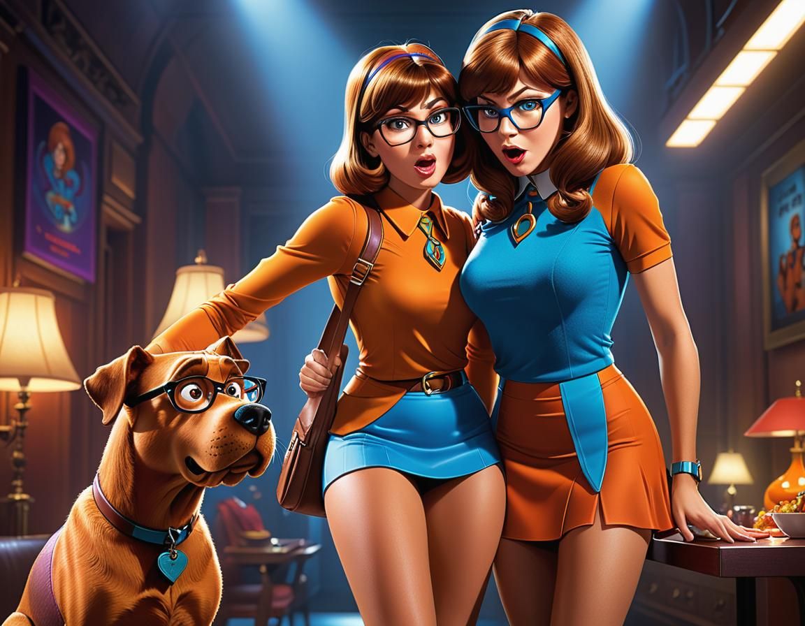 Hyperrealistic Photo of Scooby-Doo with Velma Dinkley