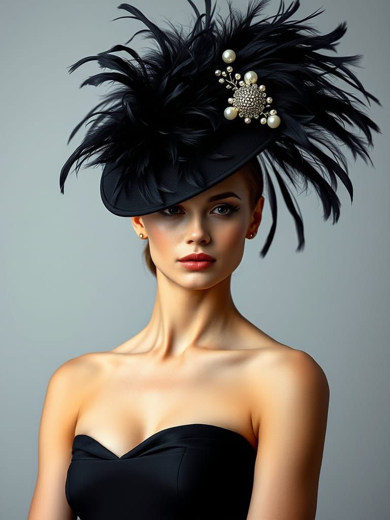 Elegant Woman in Opulent Feathered Hat